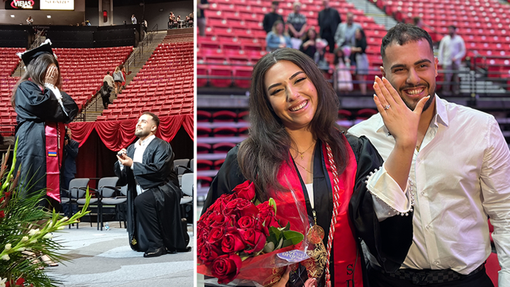 Mariam Zaki shows off her new ring after saying “yes” to biology major Elias Meamari’s wedding proposal