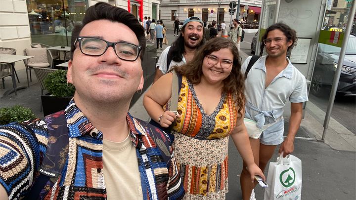 International students posing for a photo on the streets of Eisenstadt, Austria. 