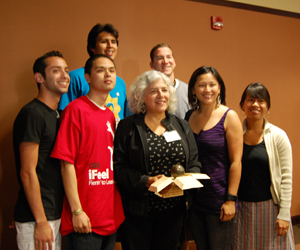 Maria Nieto Senour, Diversity Award recipient, poses with her students.