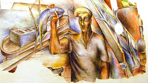 This is a detail from George Sorenson's 1936 fresco, San Diego Industry.