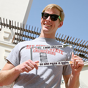 Patric de Boer with his Price is Right license plate holder, the only prize he actually brought home with him from the taping of the show.