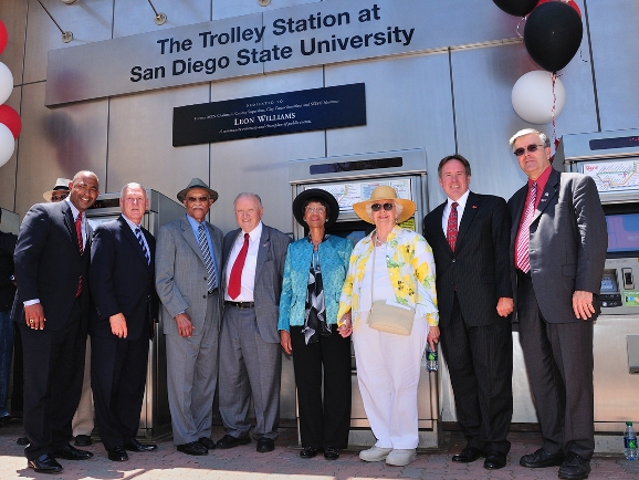 Leeon Williams, joined by friends and family,  was critical in bringing the trolley to San Diego State.