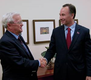 Bill Leonhard with SDSU President Elliot Hirshman