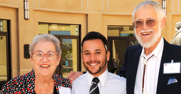 Patricia, '69, and Jerry Koppman with Andrew Griffin, recipient of the Retirement Association scholarship. She is president of the group and he, emeritus professor of psychology, is membership chair.
