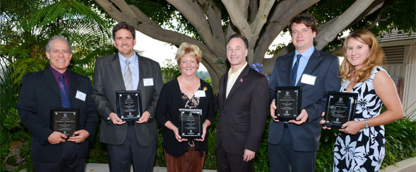 (From left) Randolph Philipp, Pete Coulter, Joan Putnam, President Elliot Hirshman, Gustaaf Jacobs and Amy Schmitz Weiss.