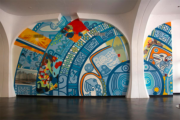The mural is located in the old entrance to Love Library.