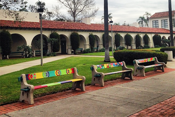 Benches located behind Hepner Hall.