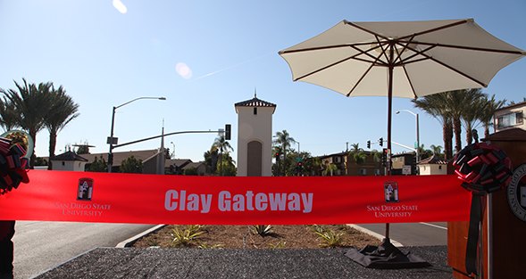 The Clay Gateway offers a formal campus entrance that will further enhance SDSUs unique architectural beauty.