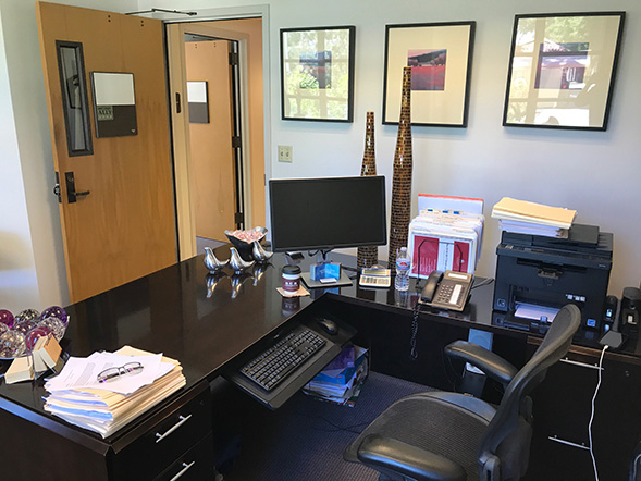 The desk of James Tarbox, executive director for Career Development and Services