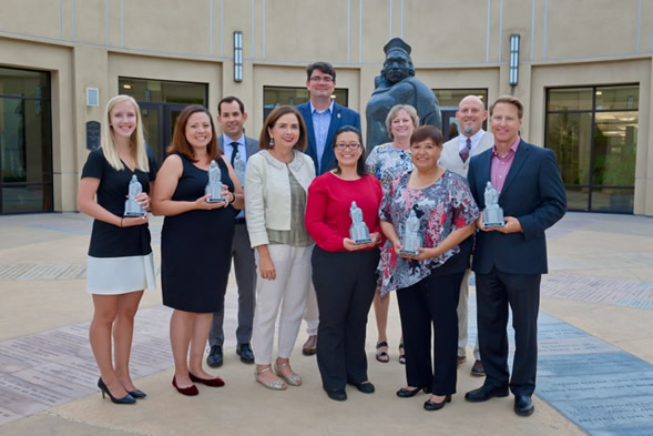 Presidential Staff Excellence Awards winners with SDSU President Adela de la Torre