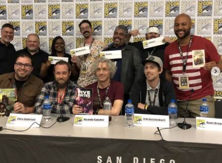 Erik Reichenbach and Ajani Brown with other All-Star winners at Comic-Con, 2019.