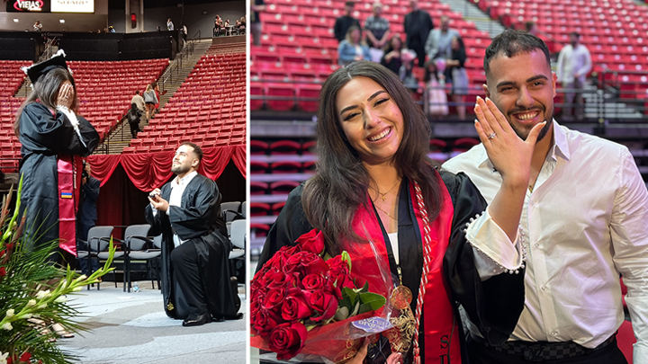 Mariam Zaki shows off her new ring after saying “yes” to biology major Elias Meamari’s marriage proposal