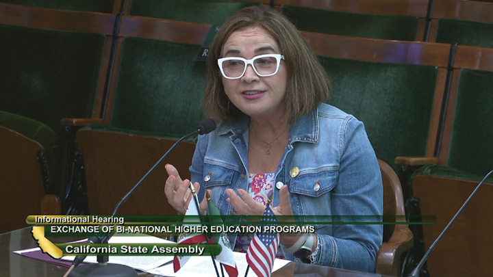 SDSU President Adela de la Torre testifies before a California Assembly subcommittee. 