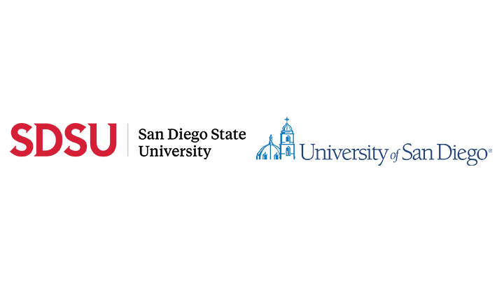 Image shows the San Diego State University and the University of San Diego logos side by side