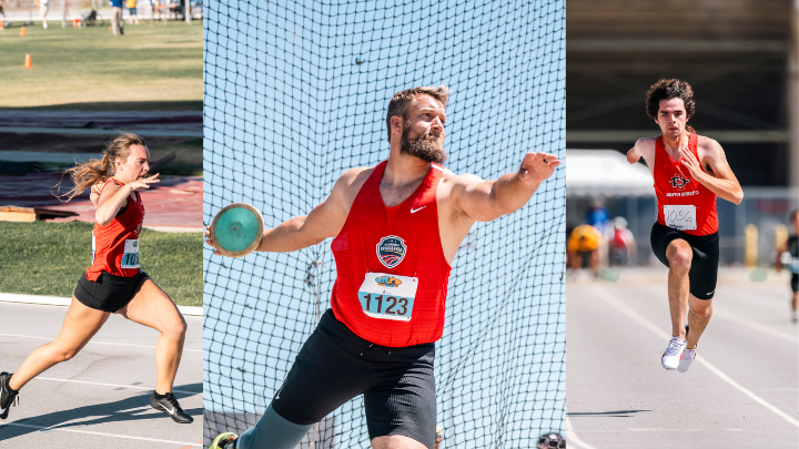 Three images showing Michelle Cross, Max Rohn and Parker Harvey competing at the 2024 Desert Challenge