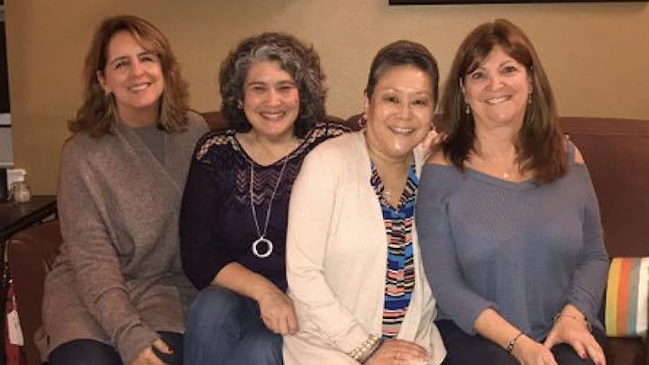 Alumna Debra Kodama (‘85), Lori Bolin (‘85), Dr. Lisa Gates (‘85), and Dr. Liana Koeppel Taylor (‘85) have been friends for over 40 years after meeting at SDSU.