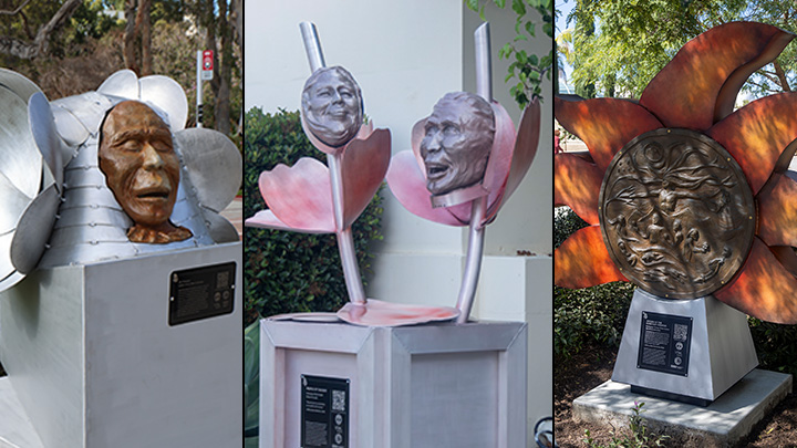 Three sculptures that make up the Living Land Acknowledgment art series on San Diego State University's campus. (Courtesy: San Diego State University).