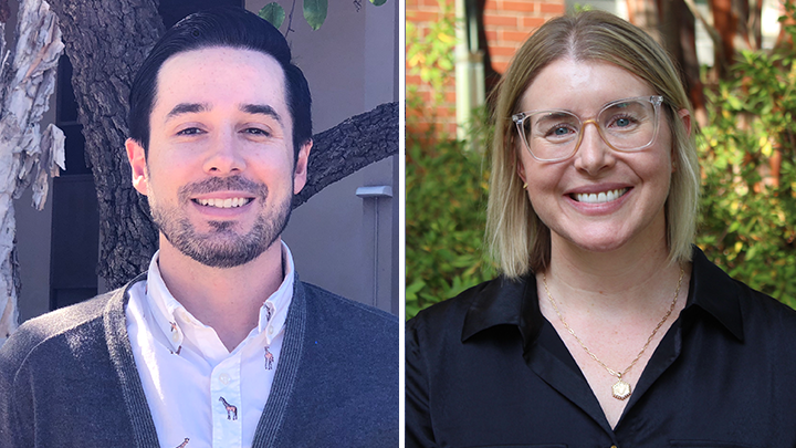 Posed headshot photos of SDSU psychology professor Aaron Blashill and Auburn University assistant professor of psychological sciences Tiffany Brown 