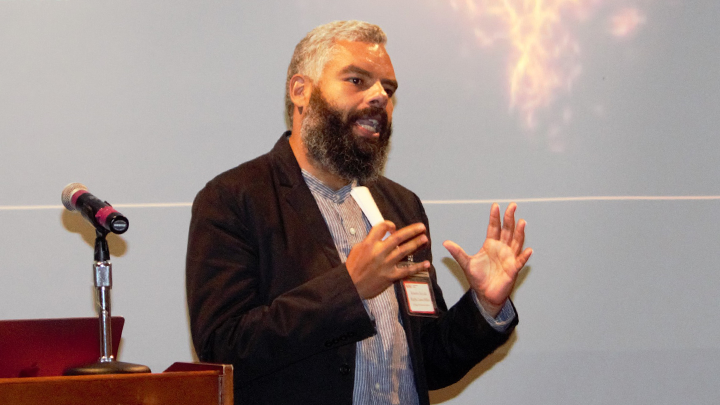 Visiting Brazilian Scholar Roberto Ivo Da Rocha Lima Filho speaks at SDSU’s Faculty Global Engagement Symposium & Awards event during 2024 International Education Week. (Photos by Mike Freeman.)