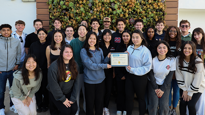 SDSU's College of Engineering Student Council (CESC) poses with their Outstanding College Council award.