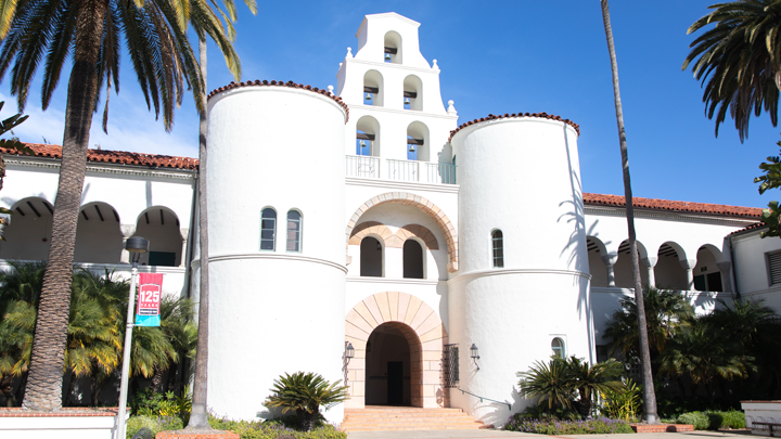 A daytime photo of SDSU's Hepner Hall