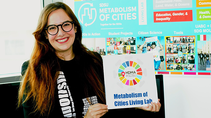 Adjunct Faculty Gabriela Fernandez, director of the SDSU Metabolism of Cities Living Lab, supervises big data research that localizes the 17 United Nations Sustainable Development Goals