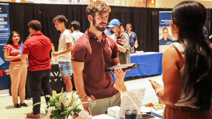 SDSU students attend an on-campus career fair.