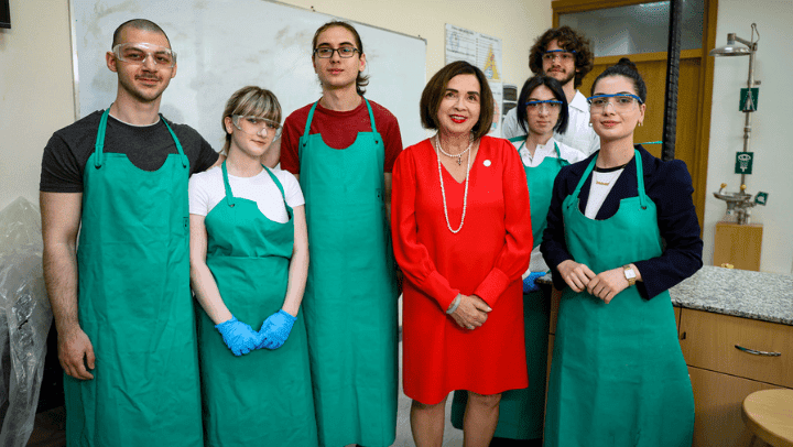 SDSU President Adela de la Torre met with students during her visit to SDSU Georgia. In its 10-plus years, more than 500 Georgian students have completed four-year degrees.