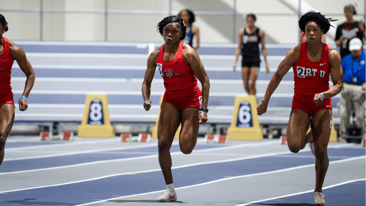 Shaquena Foote eyes the finishline during a sprint race at the MW Championships